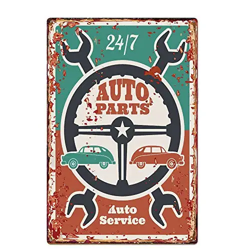 

Original Retro Design Auto Parts Auto Service Tin Metal Signs Wall Art | Thick Tinplate Print Poster Wall Decoration for Garage