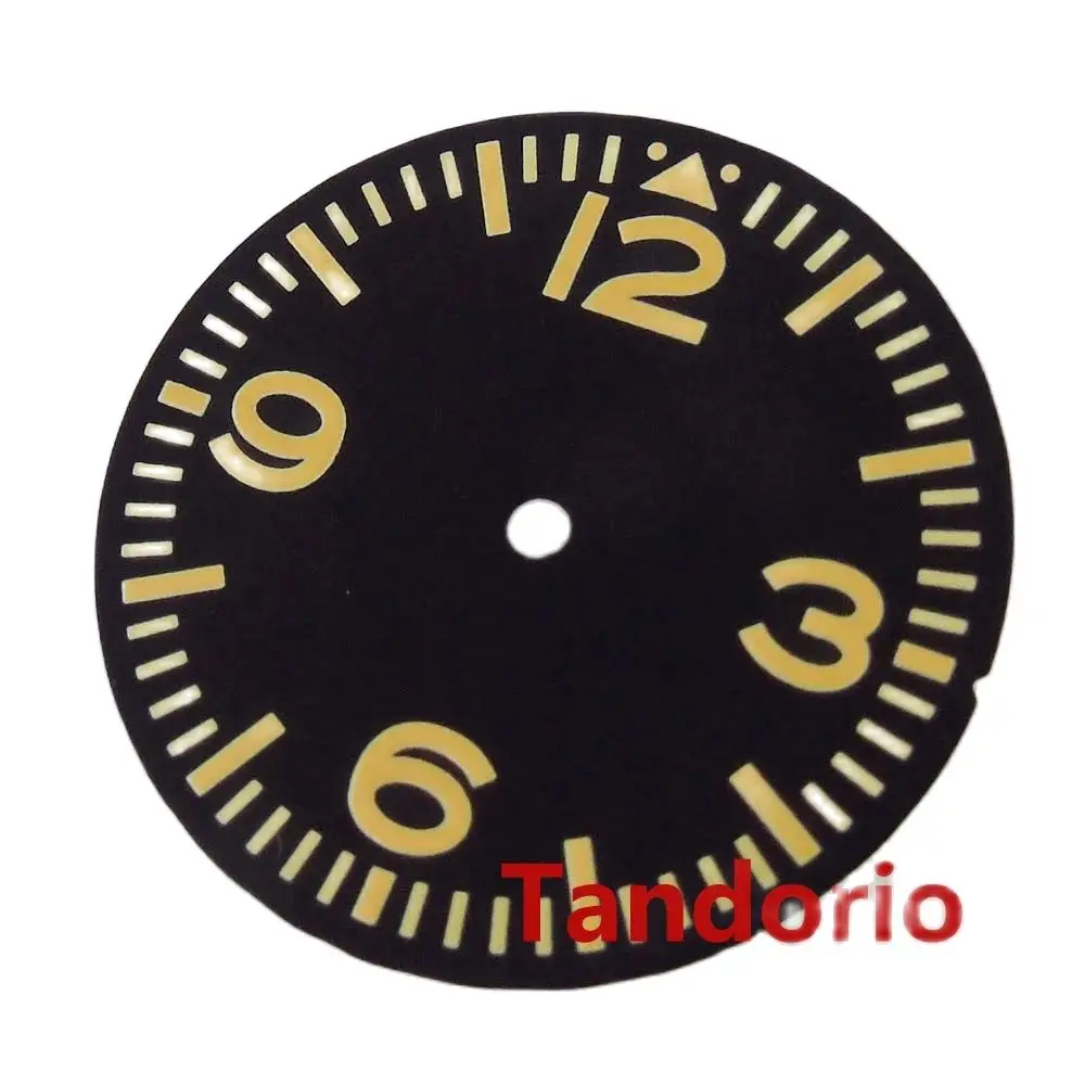 Tandorio 29mm Aviator Pilot Men Watch Dial Face For NH35A NH36A ETA2824 PT5000 Auto Movement Silver Edge Yellow Hands Luminous