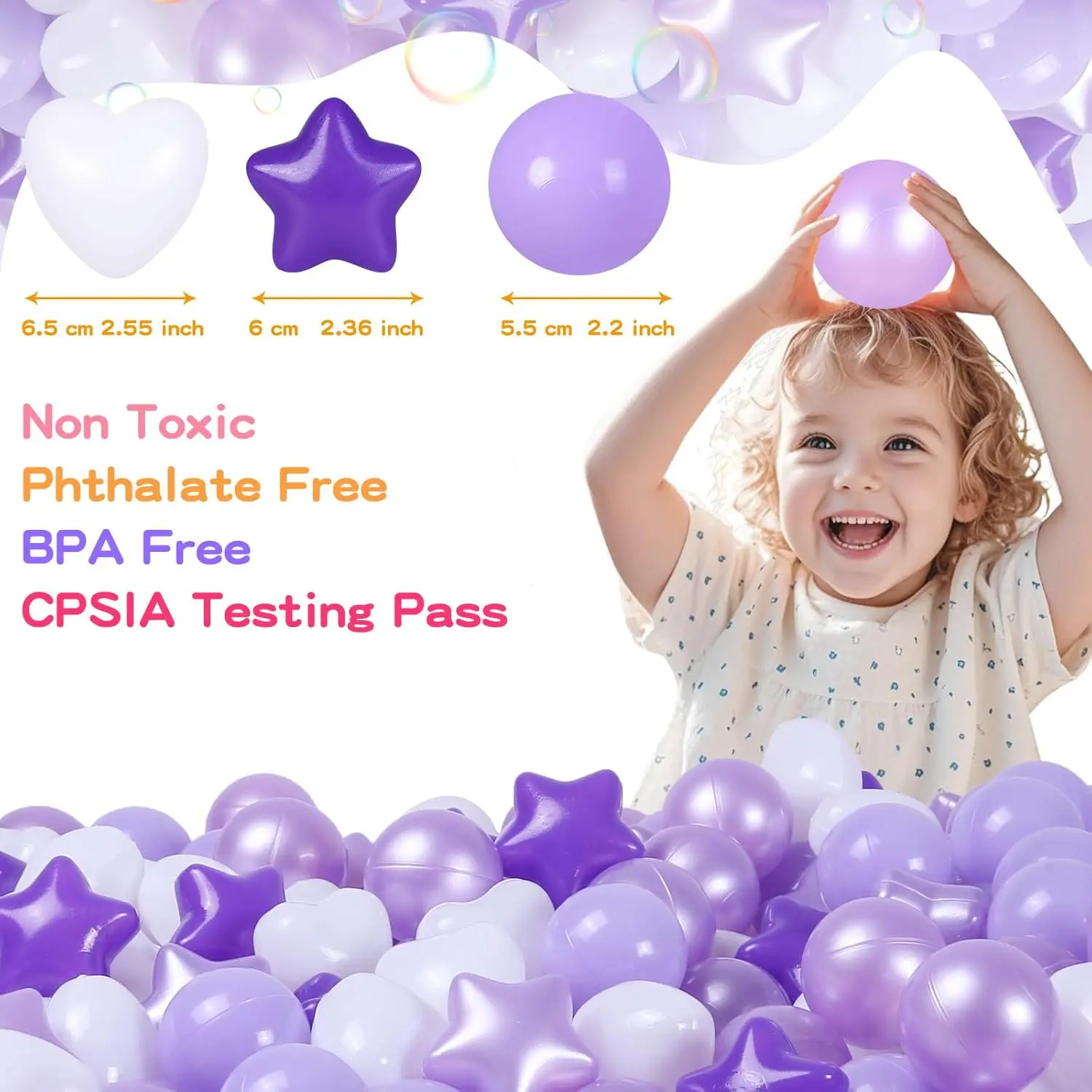 Ball Pit Balls 200 Purple Plastic Balls for Toddlers Phthalate Free BPA Free Crush Proof Balls in Reusable Play Toys for Kids