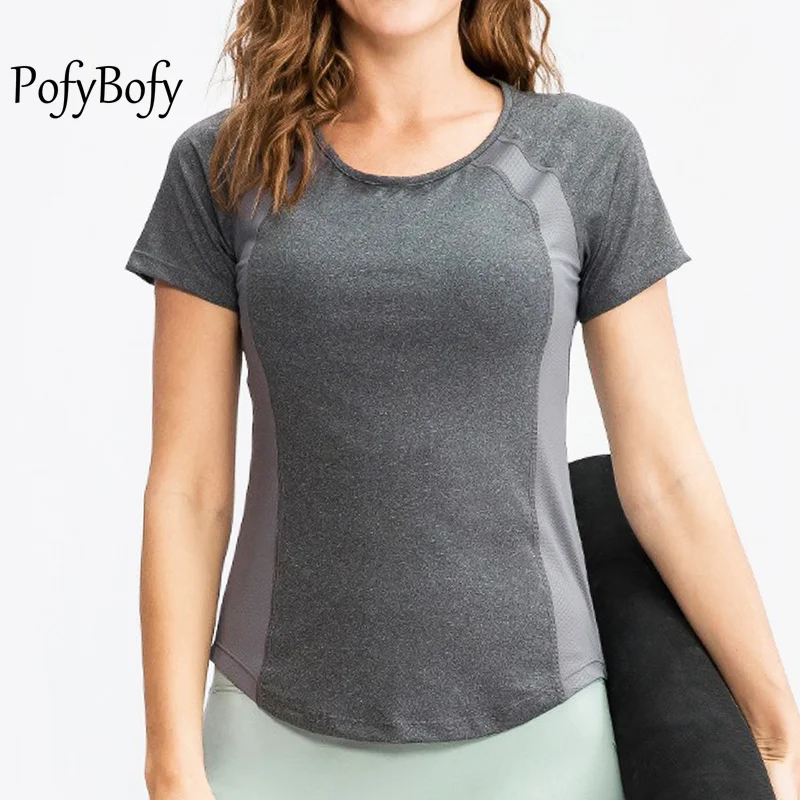 

PofyBofy Mesh Breathable Crew Neck Slim Fit Stretchy Softness Women Short Sleeve T-shirt Fitness Gym Yoga Running Training Tops