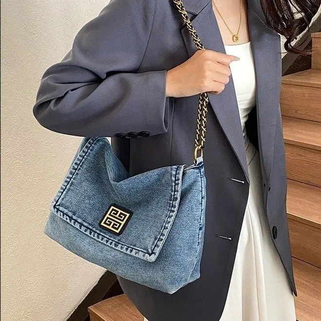 

2026 New Denim Underarm Bag Trendy Fashion Chain Bag Women's Casual Large-capacity Shoulder Bag Tote Bag