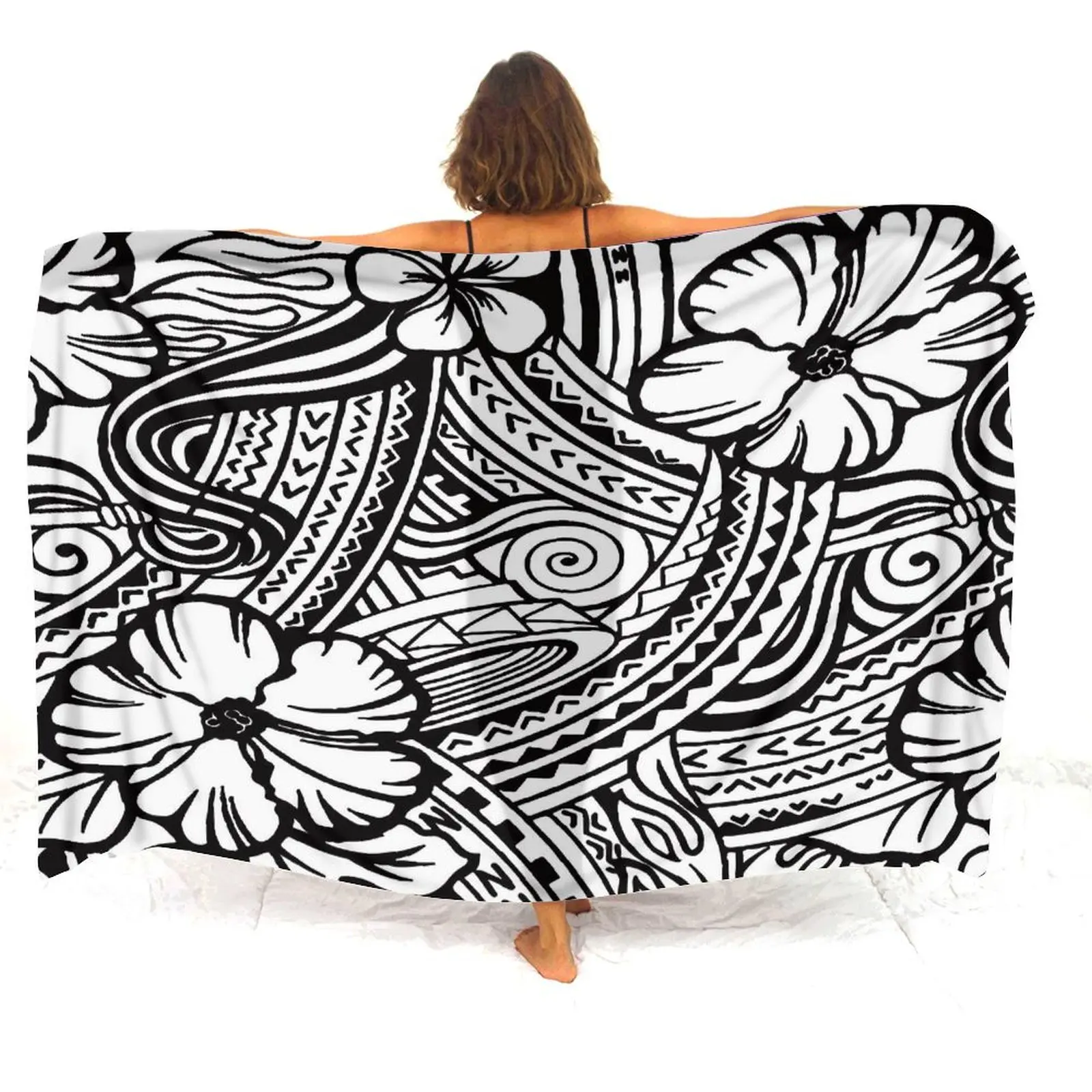 Polynesian Floral Print Design Pacific Island Style Sarong 2024 Summer Seaside Women\'S Sarong Sun Protection Shawl Custom