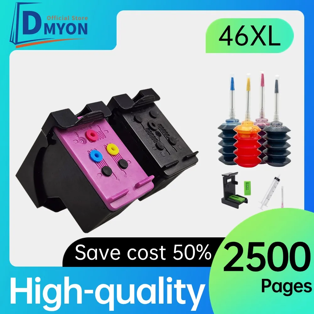 46XL Refillable Ink Cartridge 2020 2025 2520 Compatible for HP 46 XL Deskjet 2020HC 2520HC 2025HC 2029 2529 4729 Printer