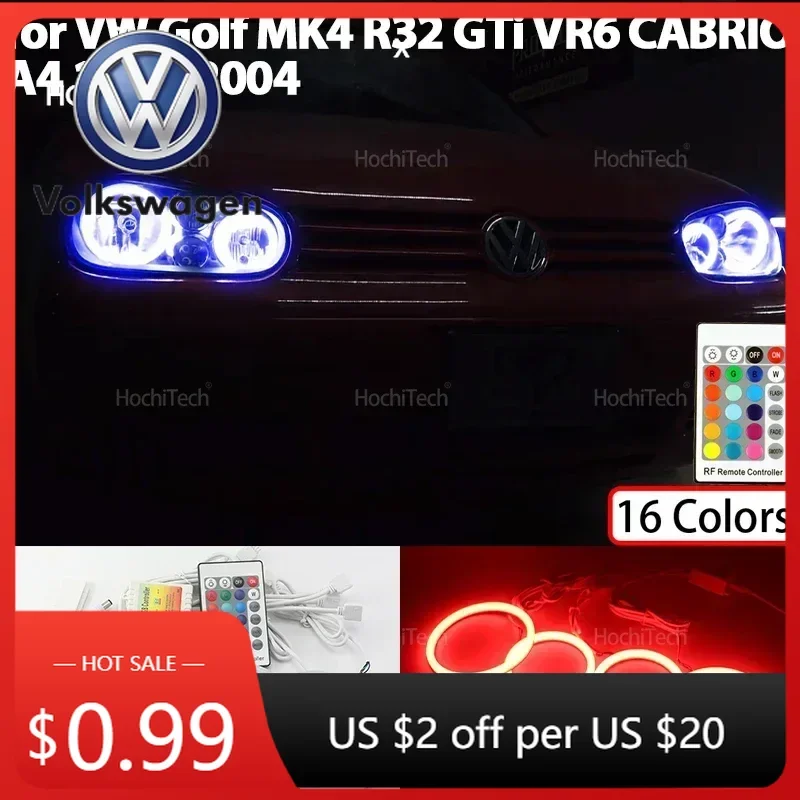

Горячая новинка 2026: Комплект хлопковых RGB-кольцевых ламп «Ангельские глазки» для Volkswagen VW Golf MK4 R32 GTi VR6 CABRIO A4 1998-2004, 16 цветов, с функцией мигания
