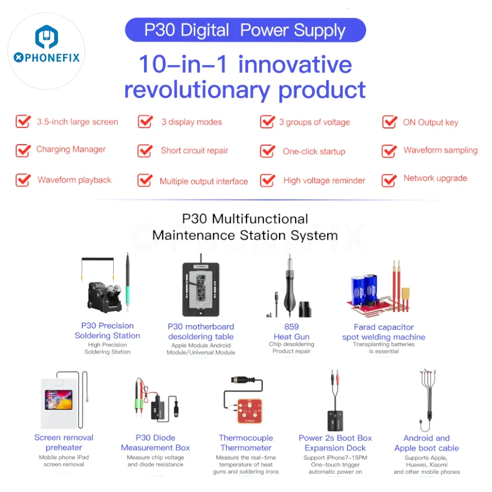 I2C P30 10 in 1 Intelligent Digital Power Supply Soldering Station Extendable Modules Powerful Mobile Phone Repair Platform Tool