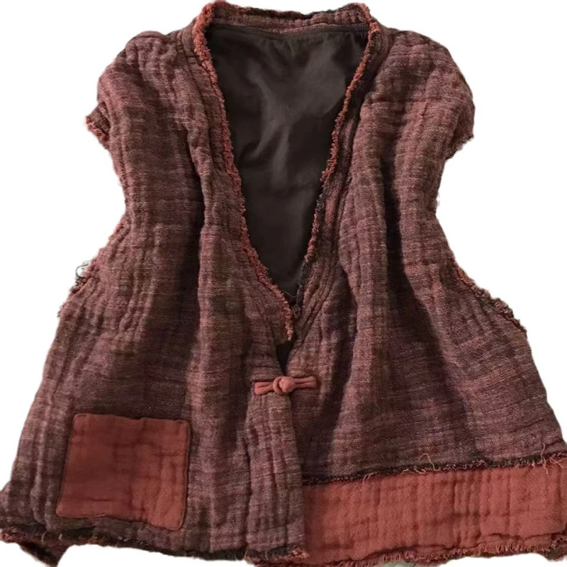 Chaleco de algodón sin mangas cálido de doble capa para mujer, chaleco acolchado de algodón Vintage 2025, prendas de vestir informales súper suaves que combinan con todo