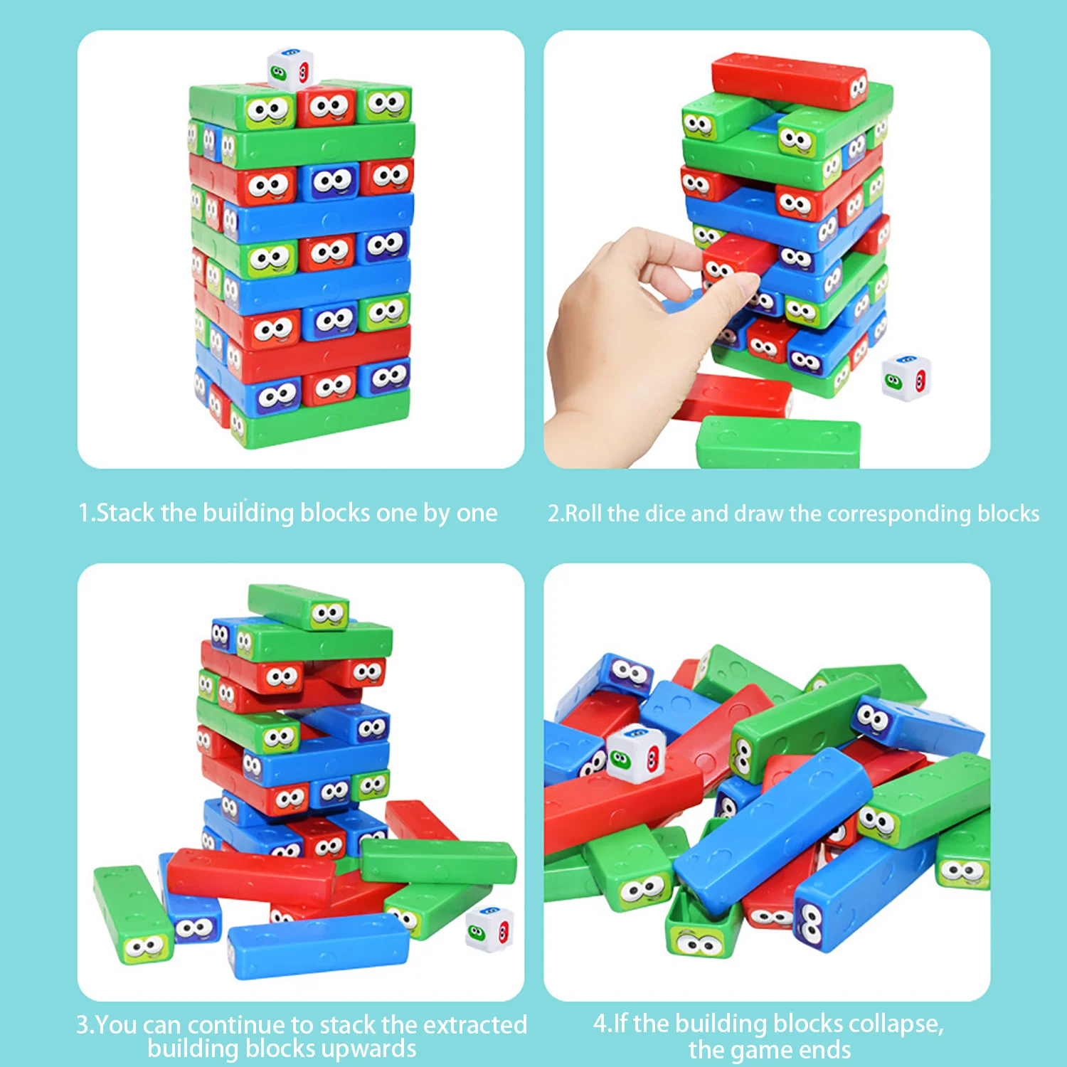 Timber Tower Block Stacking Game, Colored Cartoon Plastic Building Blocks Board, Educational Toy Game, Brick Tower Stacking Game