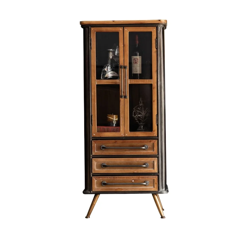 

Retro industrial style solid wood four-pump low cabinet storage, living room side storage cabinet wine cabinet storage
