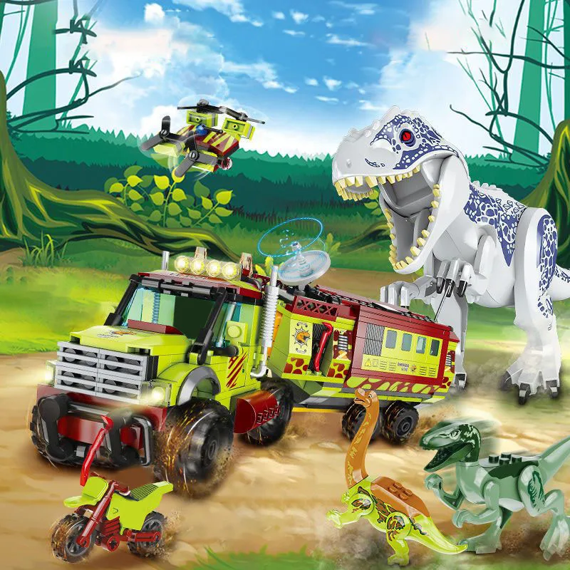 Jurassic Dinosaur T-Rex Truck Model Building Blocks Indominus Rex Dino World Set With Figures Bricks DIY Toys For Kid Adult Gift