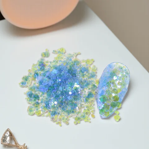 White Iridescent Nail Glitter AB Color Shiny Mermaid Sequins Mirror Irregular Slices 3D Flakes Paillettes Nail Art Decorations