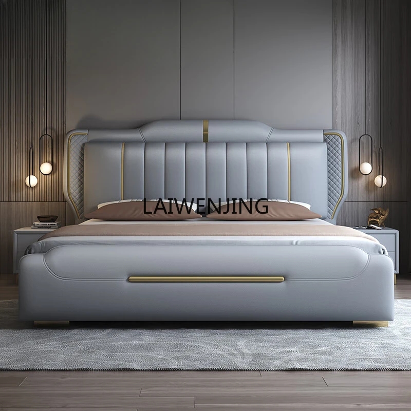 HLZ simple 1.8\ 2m large bed storage, leather bed + one cabinet + 5D latex mattress 1.5  * 2 m