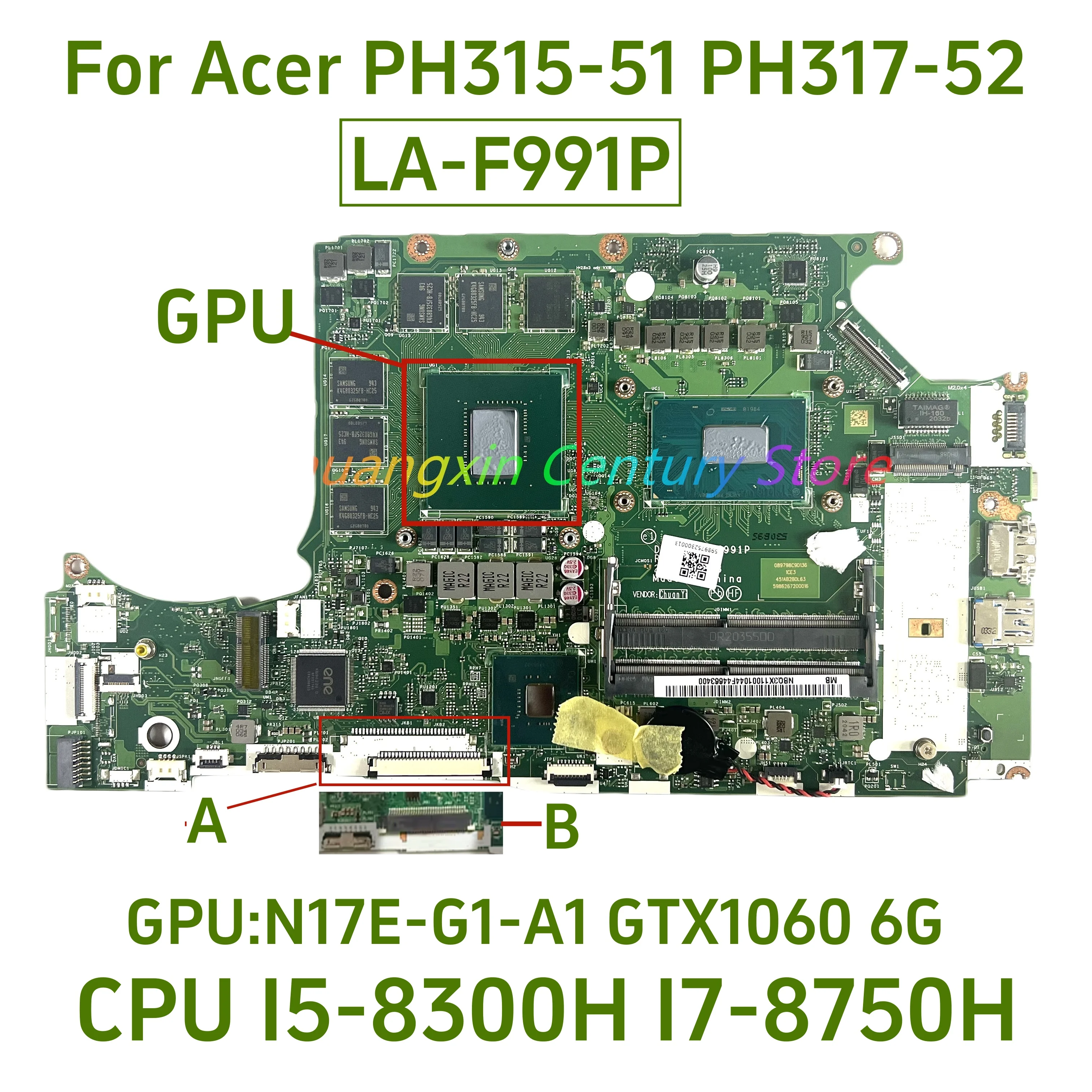 LA-F991P For Acer PH315-51 PH317-52 A717-72G laptop motherboard with I5 I7-8TH CPU GPU: GTX1060 6GB