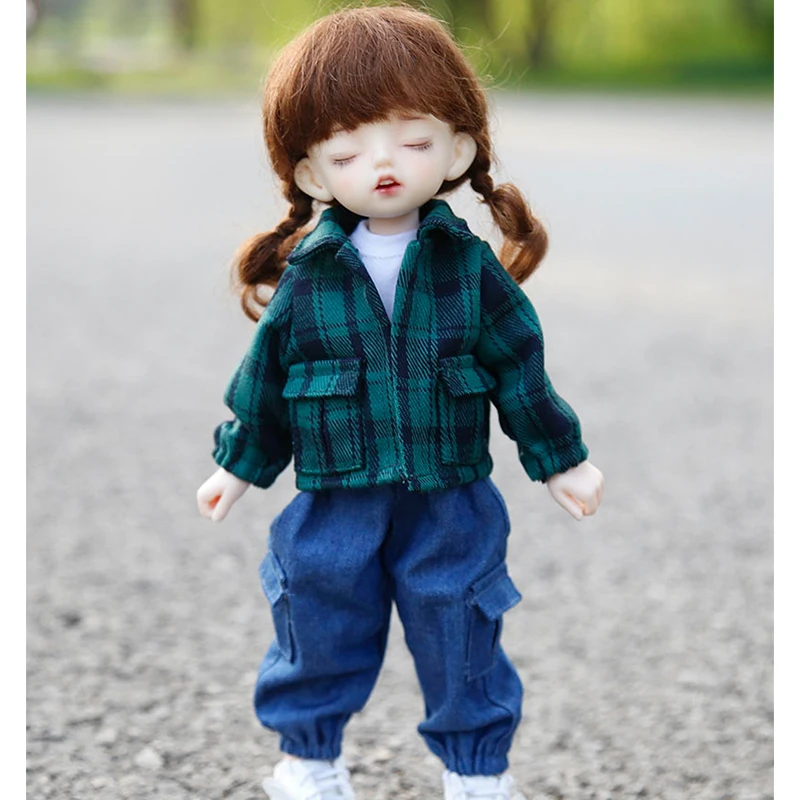 

BJD doll clothes 1/6 doll full set Plaid shirt daily pocket overalls doll accessories bjd doll clothes and accessorie