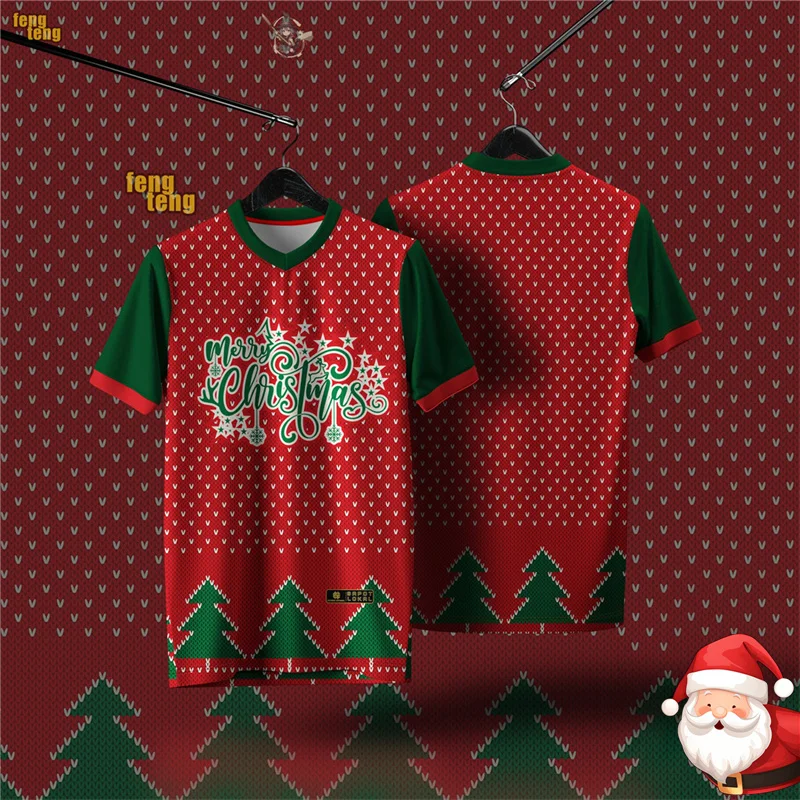 Christmas V-neck Short Sleeve T-shirt For Men Funny Festival Stripe Popular Short Sleeve Tee Shirt Merry Christmas New Year 2026