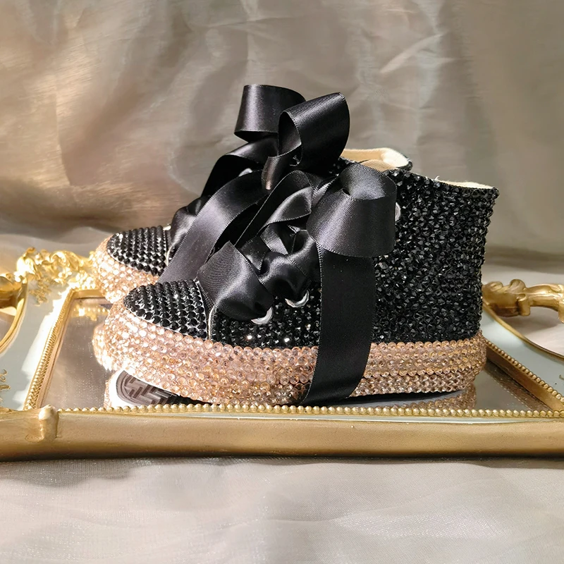 Crystals Diamond Custom Kids Canvas For Girl Communion Birthday Party Shoes Dollbling Handmade Bling Sneakers