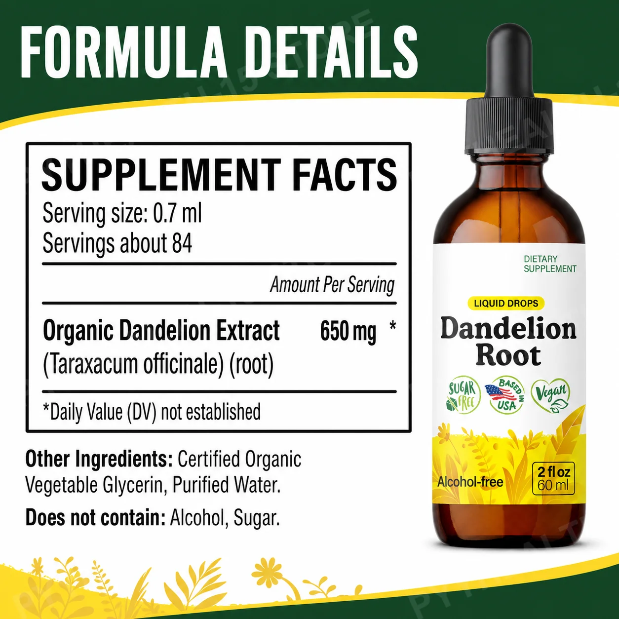 Dandelion Root Extract Drops, Digestive Comfort and Daily Wellness Support, Sugar Free, Alcohol Free, 60 mL, 84 Servings