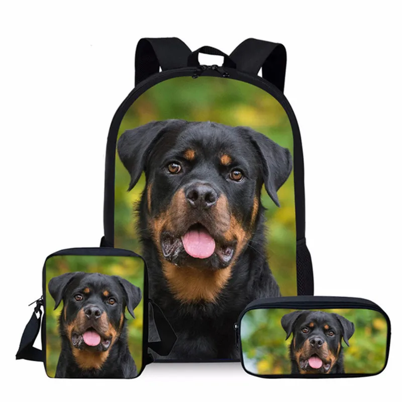 Mochila escolar con estampado 3D de perro Rottweiler para niños, niñas, estudiantes, adolescentes, juego de bolsas de libros con bolsa de almuerzo,