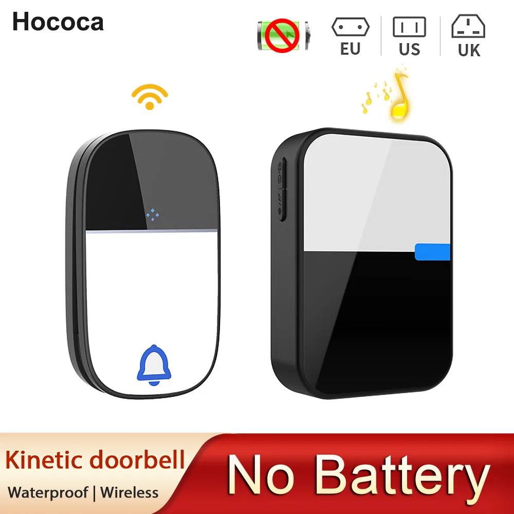 Black Acrylic Self-Powered Dynamic Wireless Doorbell Outdoor Waterproof Long Distance High Volume Remote Control Door Bell