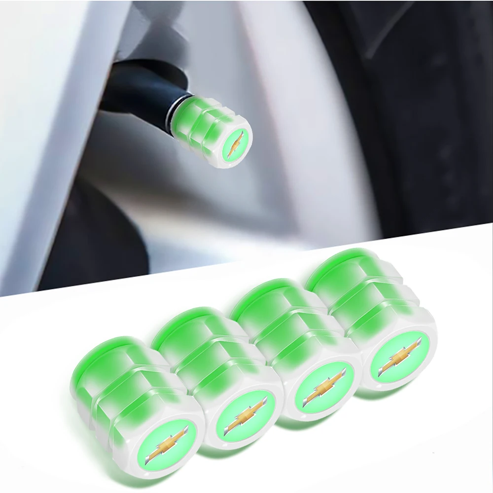 4PCS Fluorescence Car Badge Logo Auto Tire Valve Caps Tyre Decor For Chevrolet Captiva Cruze Silverado Spark Monza Crvalier Volt