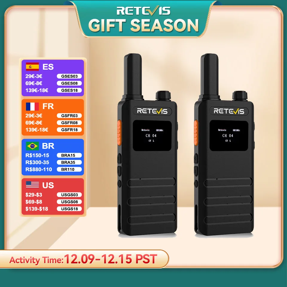 Retevis B63S Walkie Talkie with LCD Screen Portable Ultra-thin Walkie-talkie PMR/FRS License-free Two Way Radio Type C Charging