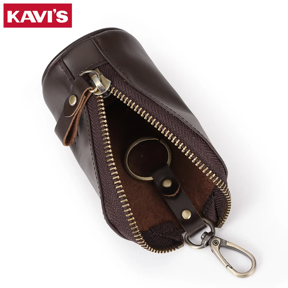 Vintage Genuine Leather Key Case Coin Purse Multifunctional Zip Key Holder Wallet with Key Ring & Hook to Organize Keys & Coins