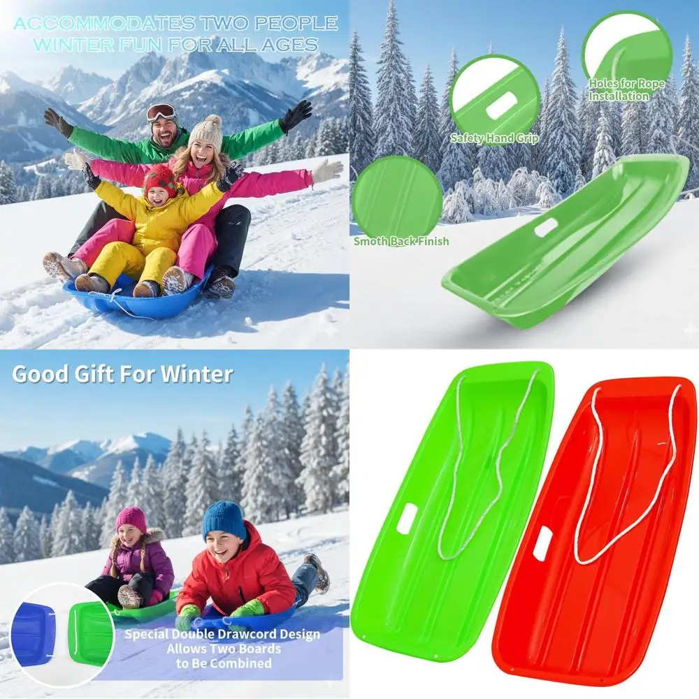 

All-Season 2-Person Heavy Duty Sled with Pull Rope - Reinforced Plastic for Adults & Teens - High Capacity for Winter, Grass, an