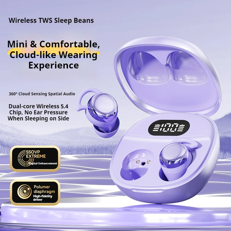 New Hot In-ear Sleep Sport Wireless Bluetooth Earphone Comfortable Long Battery Headphones Stereo Touch Control Headset With Mic