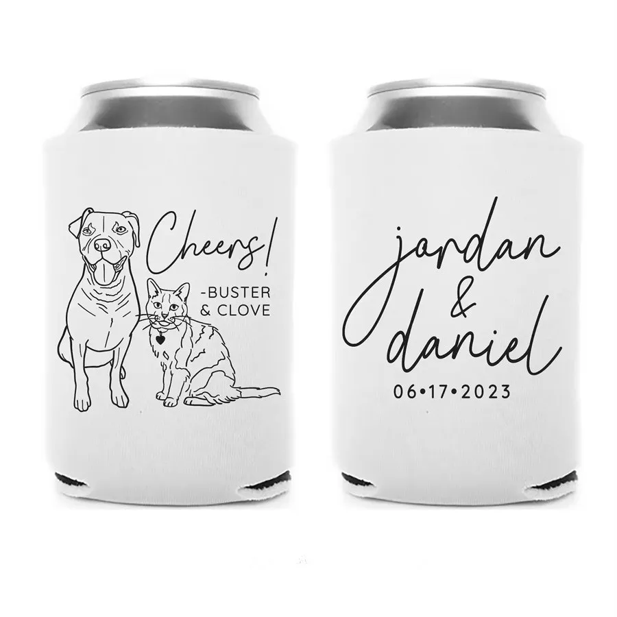 

Wedding Can Cooler,Custom Pet Illustration - Cheers - Wedding Favors, Beverage Holder, Wedding Favor, Can Holder, Can Insulator