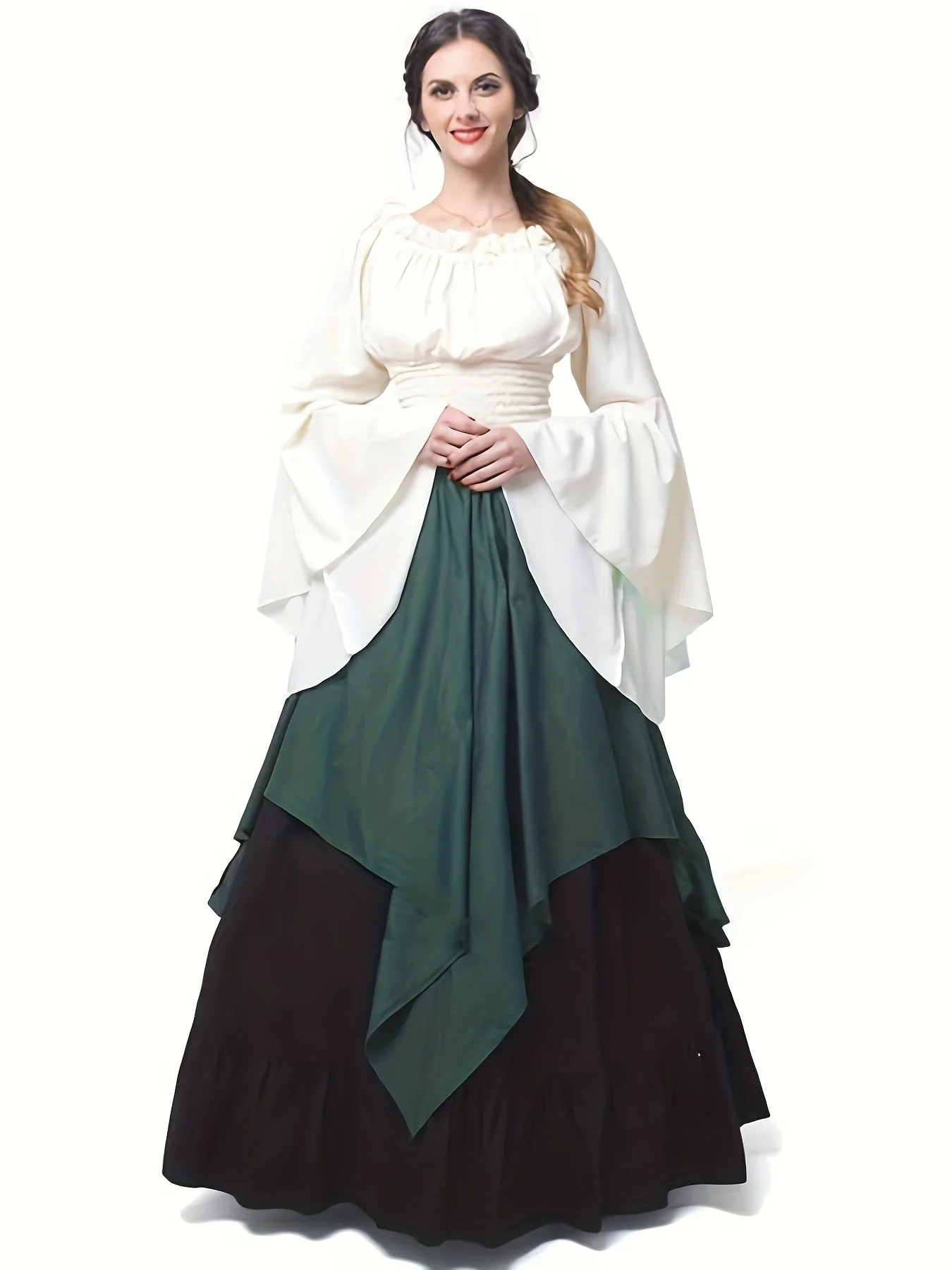 

Женское средневековое платье, винтажный костюм эпохи Возрождения, ирландское длинное платье в стиле кантри с маленькими рукавами и круглым вырезом