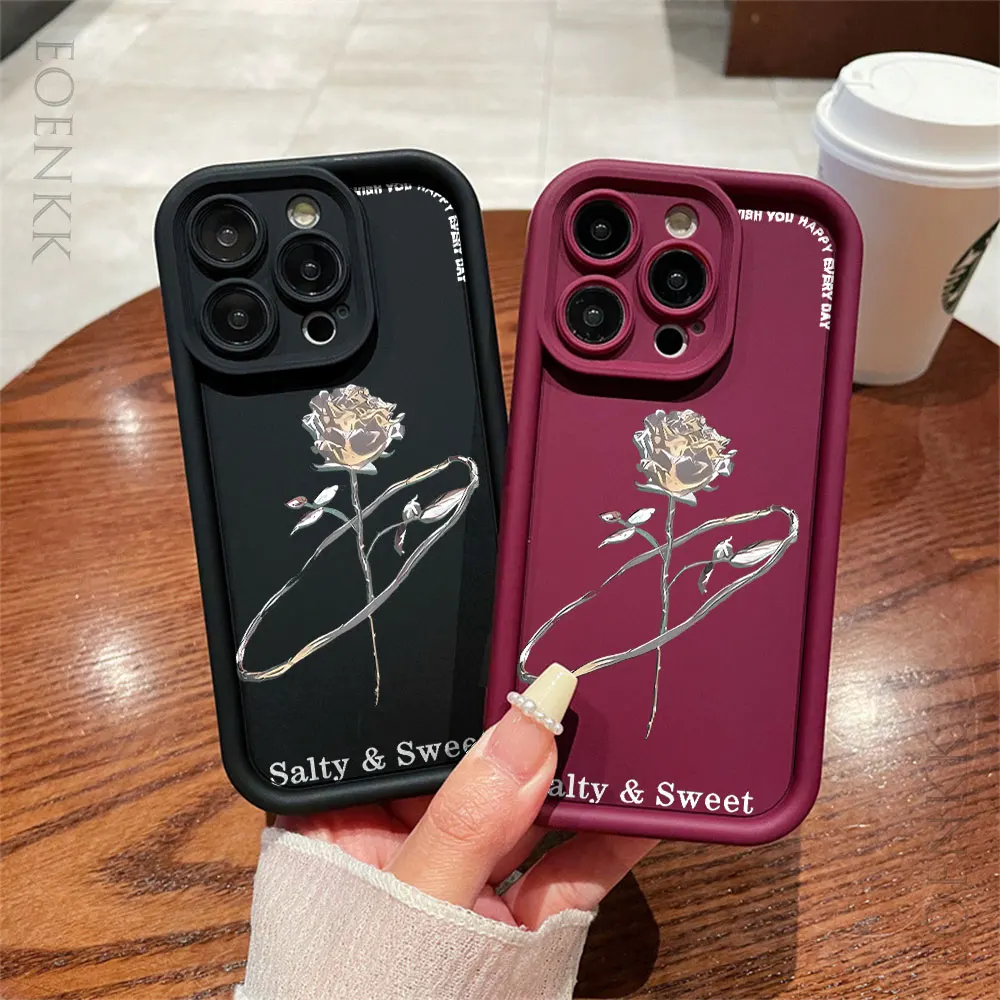 Elegant Rose Flower Artistic Phone Case For iPhone 16 15 14 13 12 11 ProMax X XS XR 7 8 Plus Soft Silicone Shockproof Back Cover