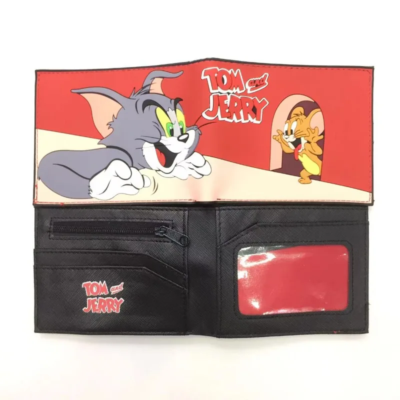 Tom y Jerry Cartera de PU de dibujos animados Simple impermeable cremallera plegable tarjetero multifuncional monedero regalo de vacaciones para niños