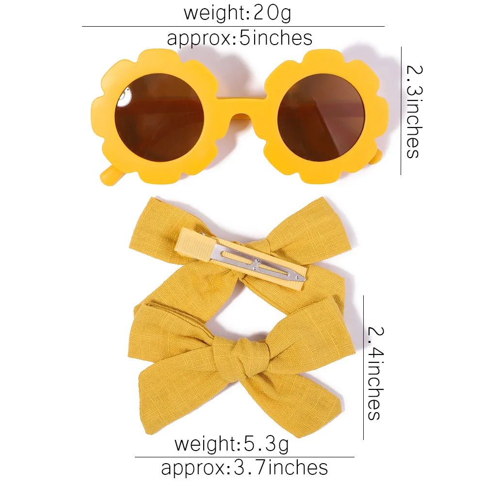 2/3Pcs/Set Cotton Bows Hair Clips Sunglasses for Kids Girls Cute Vintage Sun Flower Glasses Cool Headwear Hair Accessories Gifts