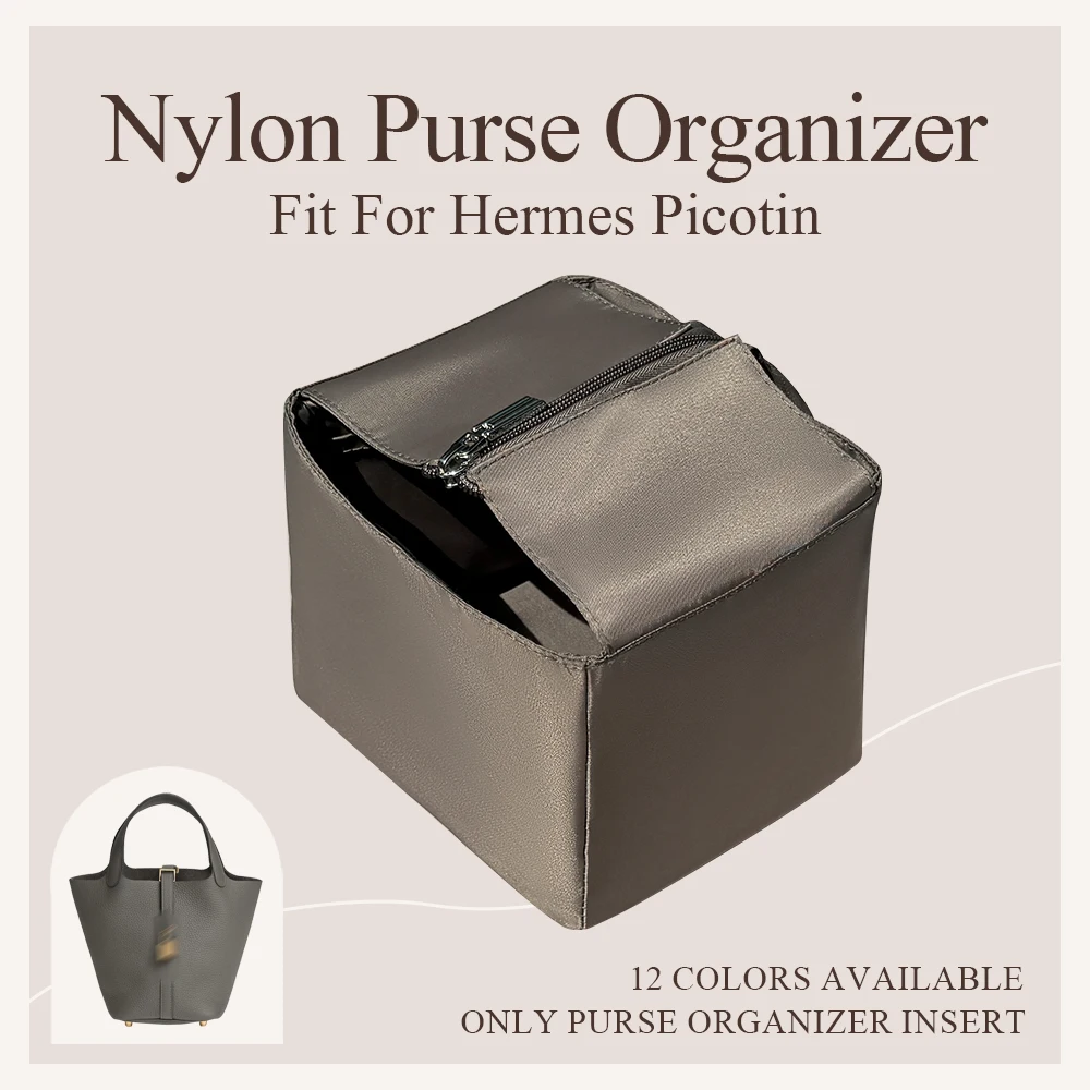 Nylon Purse Organizer Insert Fit for Hermes Picotin18/22 Bucket Bag Zipper Storage Bag Lightweight Handbag Organizer Insert Bag