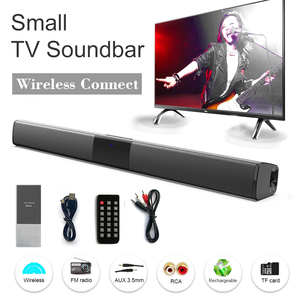 

Динамик Smart TV с проводными и беспроводными функциями, автоматическим увеличением громкости, интерфейсом RCA/AUX и пультом дистанционного управления.