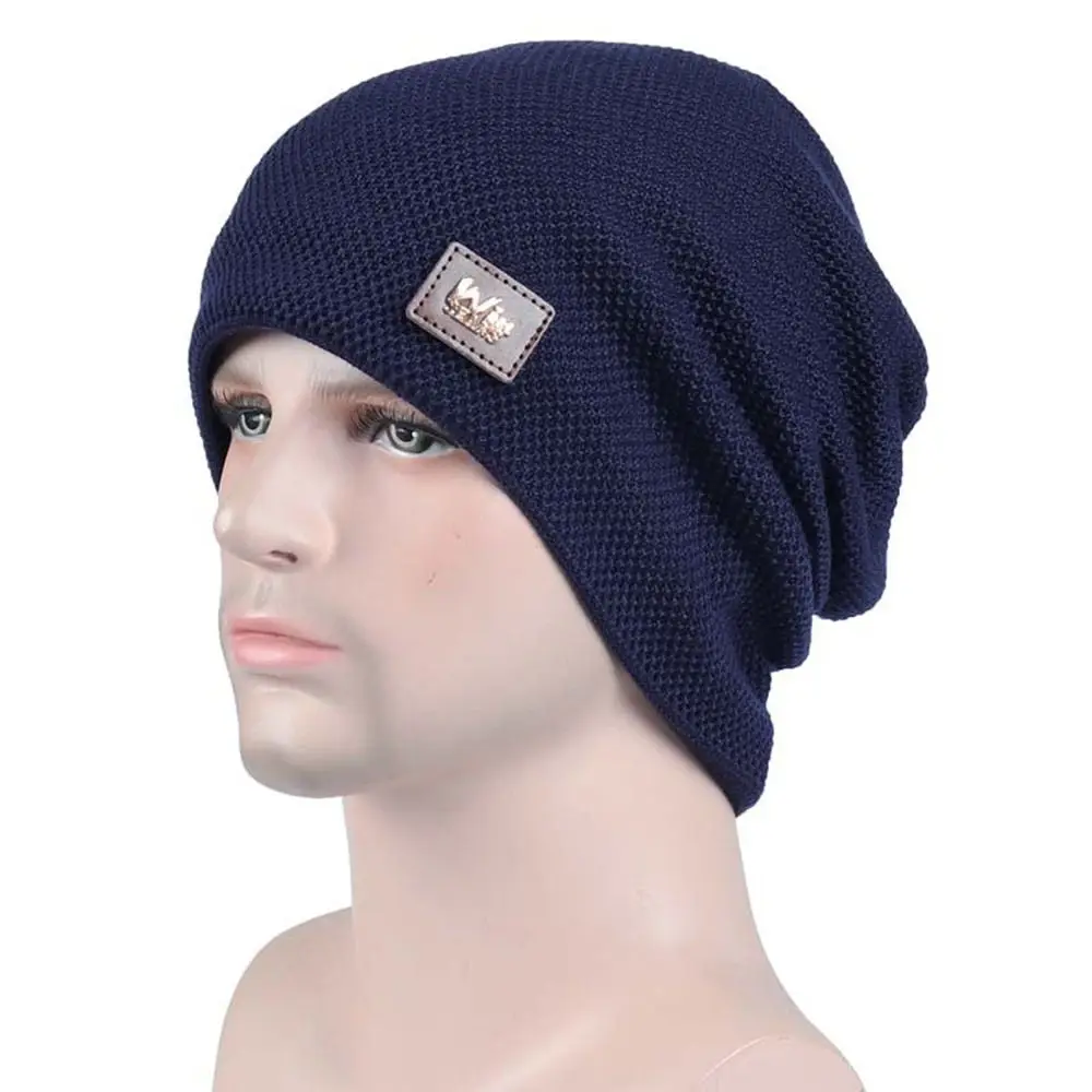 Warm Fleece Lined Casual Knitted Hat Knitted Material Pullover Slouchy Winter Hats Label Decor Solid Winter Beanie Winter Season