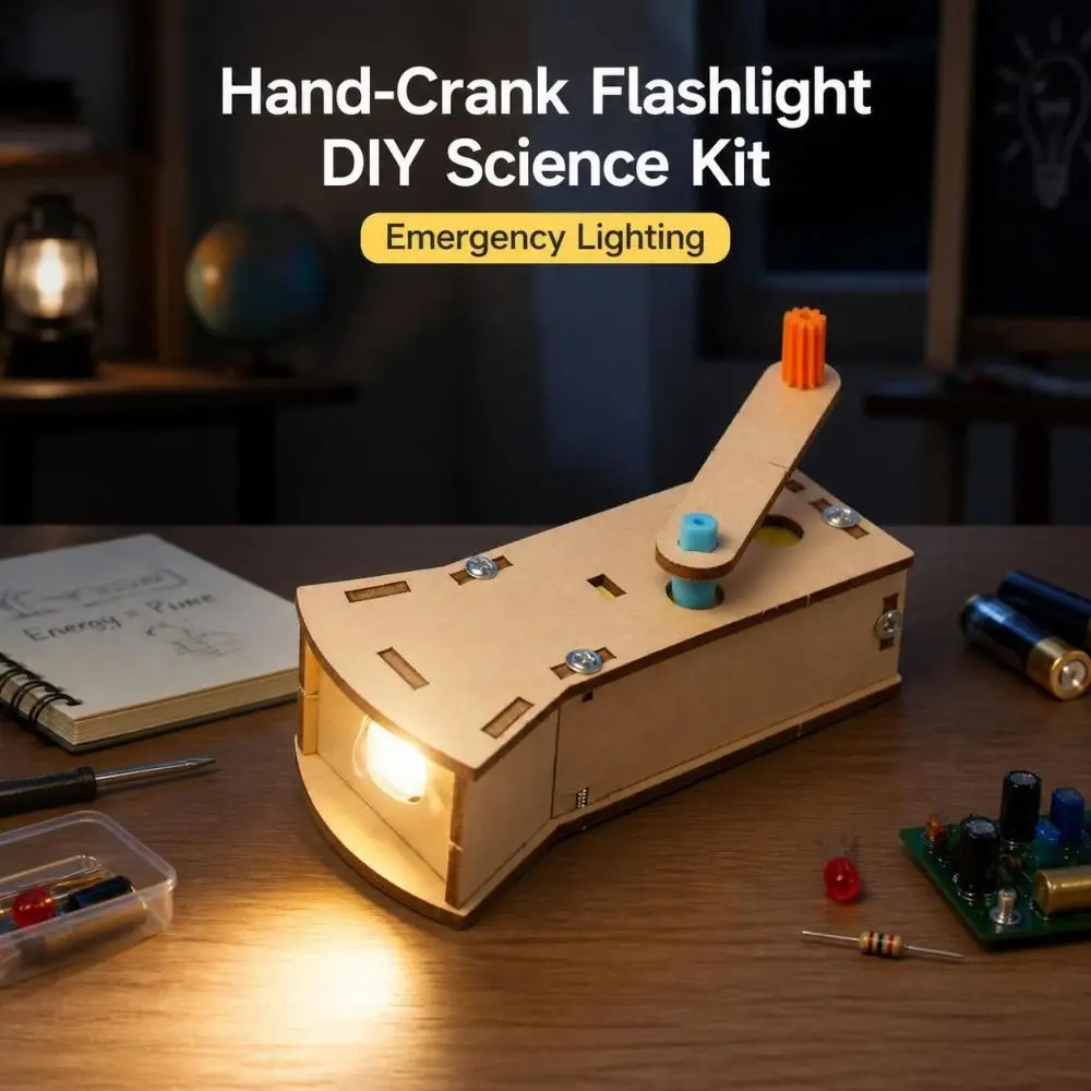 Physics Education Flashlight DIY Kit Non-Toxic Interactive Hand Cranked Flashlight Hands-On Science Experiment Kit Home Learning
