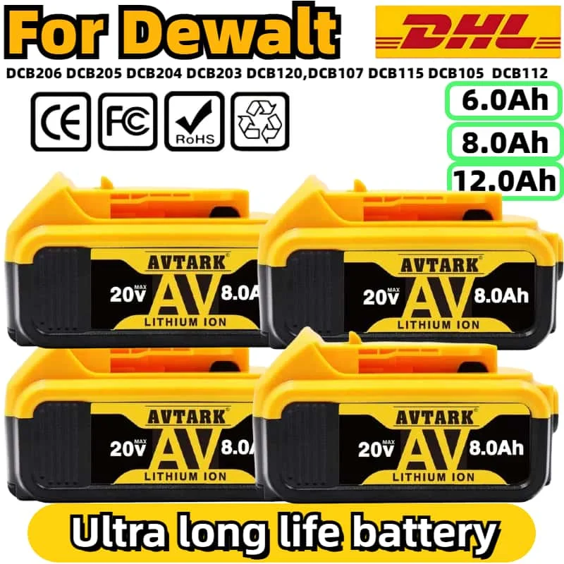 

New 100% Original 12000mAh 20V for Dewalt Power Tool Battery DCB206 20V 8.0Ah Battery DCB206 Battery DCB205 DCB200 Screwdriver