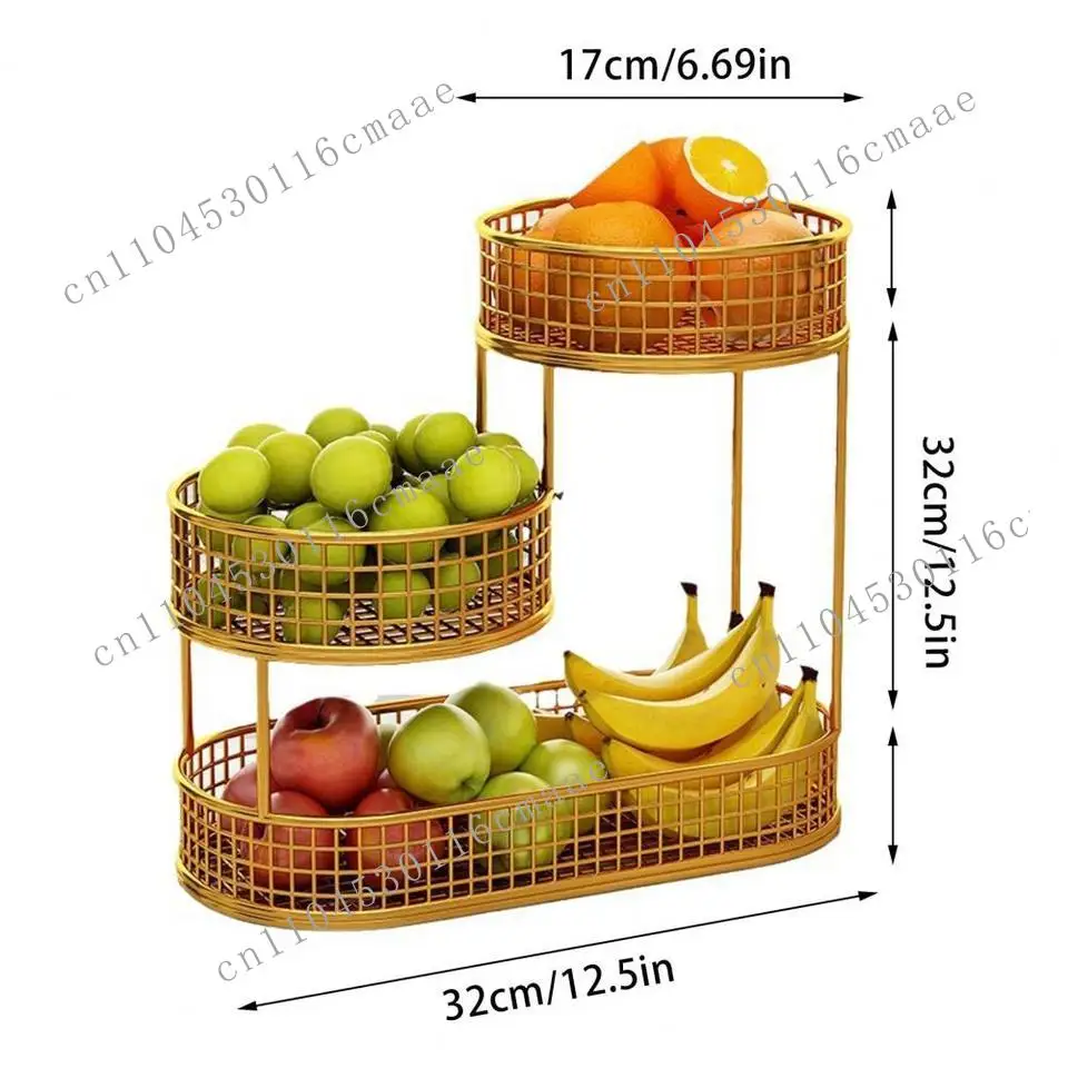 Three-layer metal fruit basket countertop fruit bowl storage rack kitchen vegetable snack storage rack tabletop basket