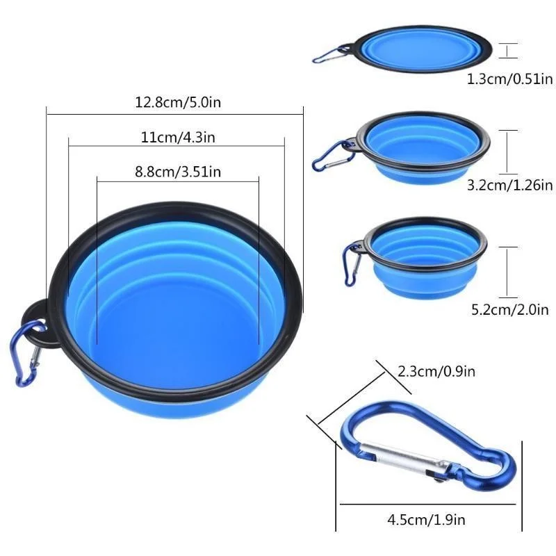 350ml Folding Portable Silicone Dog Bowl With Carabiner Outdoor Bowl Dish for Dog Pet Cat Food Water Feeding Dog Bowls