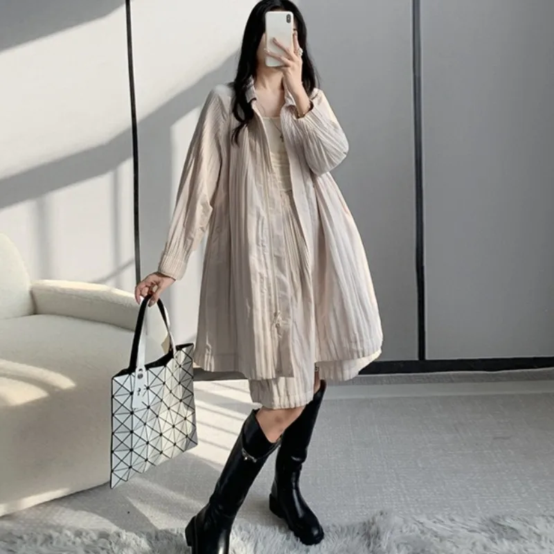 

Miyake pleated winter cotton jacket long cotton clothing commuter large size windbreaker jacket Japan Korea women's clothing