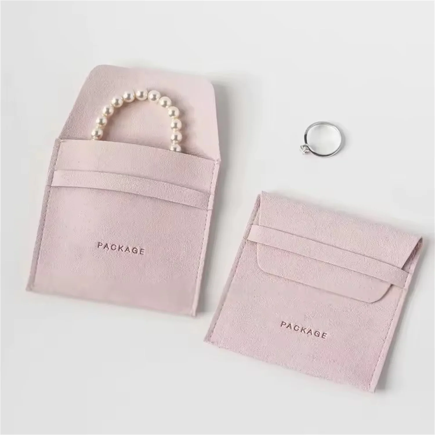 

100Pcs Personalized Microfiber Jewelry Velvet Bag With Strip Envelope Flap Pouch Can Custom Name Logo Cosmetic Earring Organizer