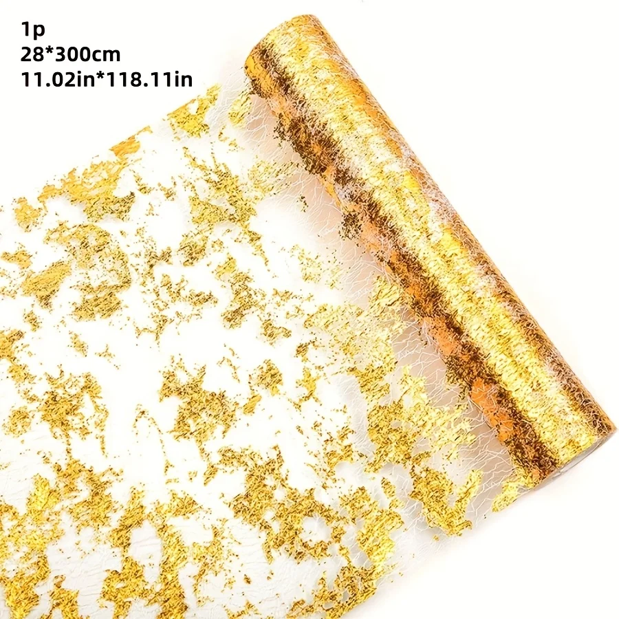 1 Roll Premium Simple Gold Foil Table Runner Metallic Gold Texture Table Decor For Wedding Party Festival Banquet Dining Table C