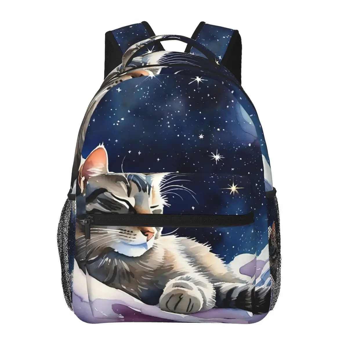 

Cute Cat Sleeping In Deep Blue Night Sky Student Backpack School Bag Hiking Travel Daypack for Men Women Bookbag Shoulder Bags