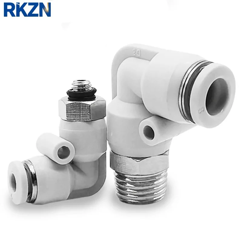 White Pneumatic Quick Connector L-Shaped PU Hose Air Pipe 8 10 12mm External Thread BSPT 1/4 1/2 1/8 3/8 M5 Brass PL8-02 10-03