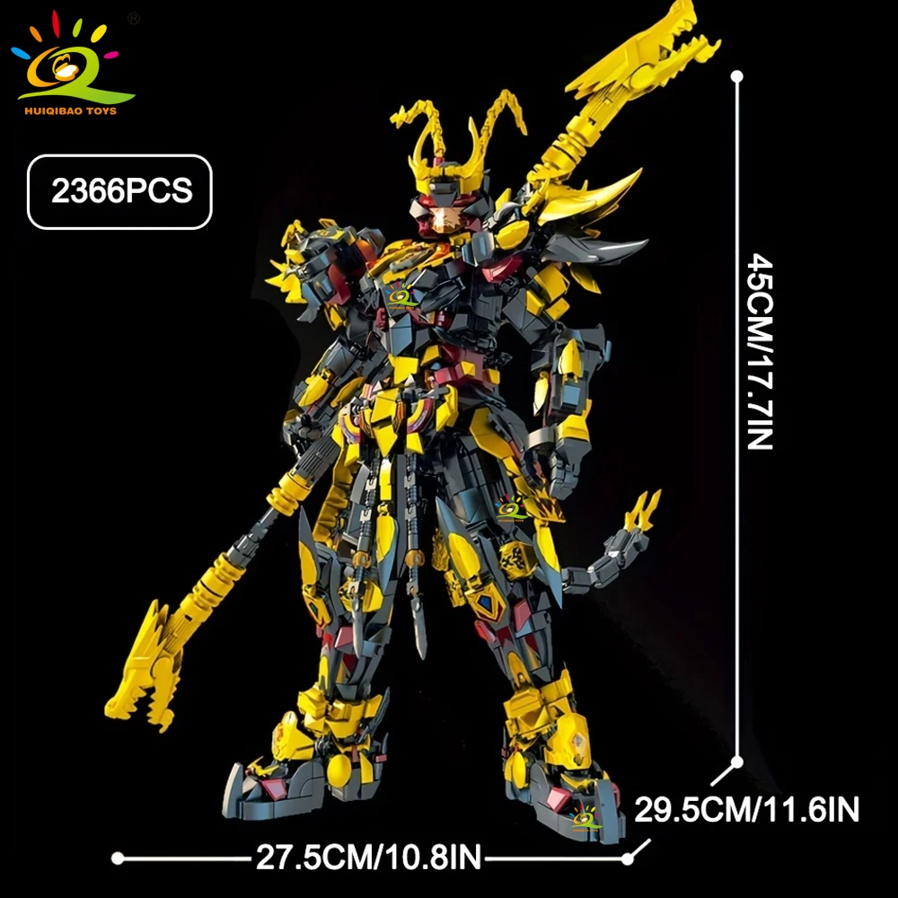 HUIQIBAO SunWuKong Warrior Mech Robot Building Blocks MOC Chinoiserie Action Figure Brick Children City Construction Display Toy image 3
