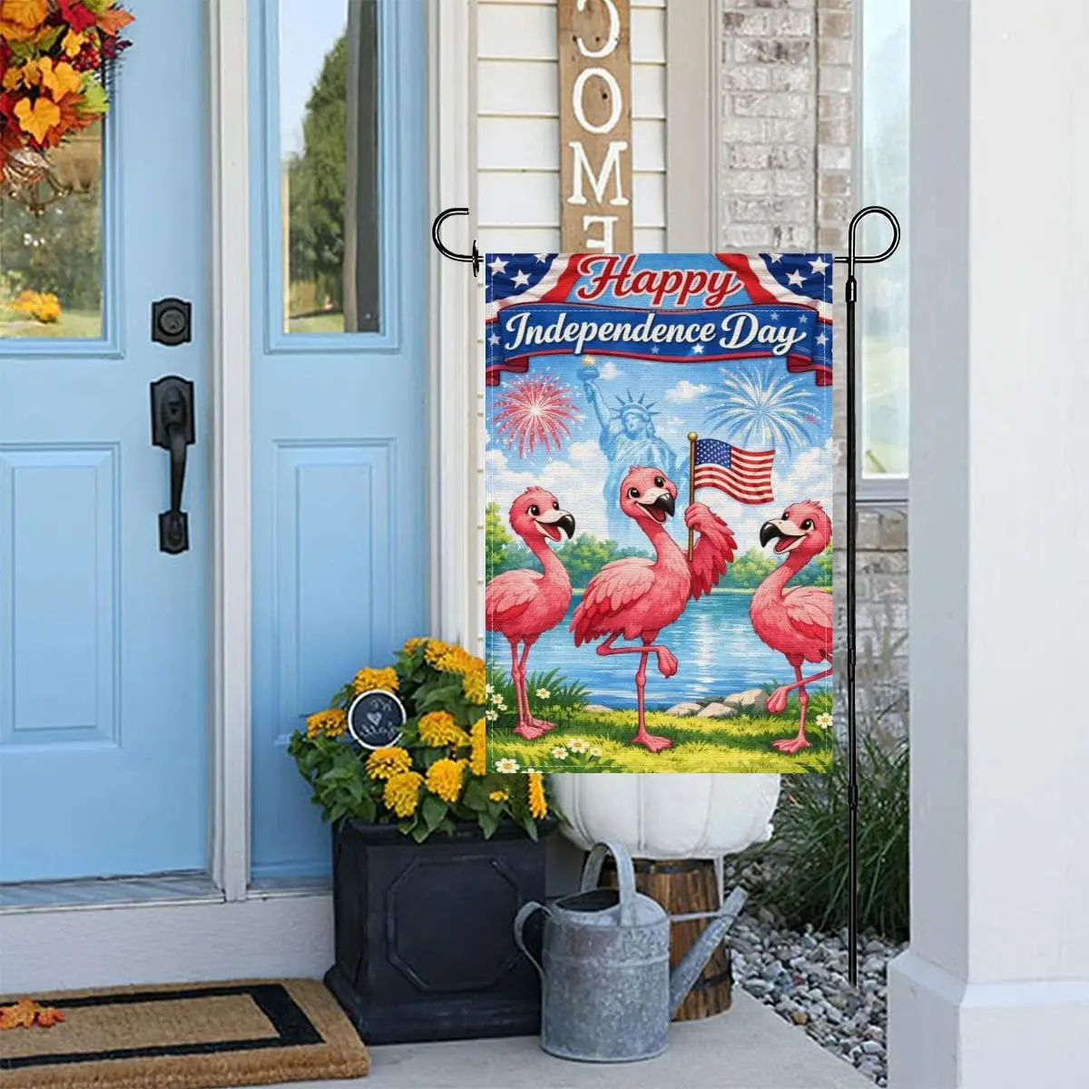 Independence Day Flamingo Garden Flag 12x18Inch,Fun Cute Animals 4th of July Patriotic Outdoor Yard Flags,USA Flag Statue Li jjp
