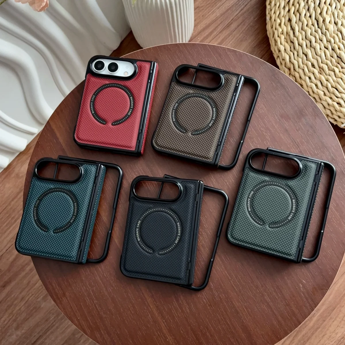 Business Luxury Leather Magnetic Wireless Charging Bumper Phone Case for IPhone Ultra Fold Hinge Protection for Magsafe Cover view 6