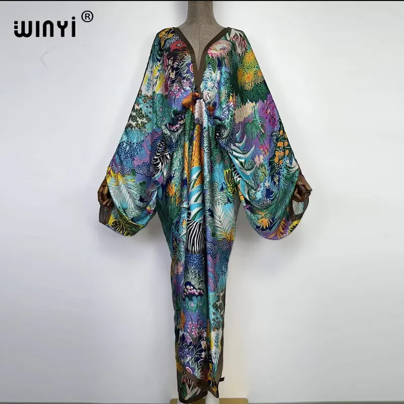 WINYI print summer maxi dress Muslim Abaya Lady beach cover up muslim woman dresses Beachwear fashion Kaftan abaya dubai luxury