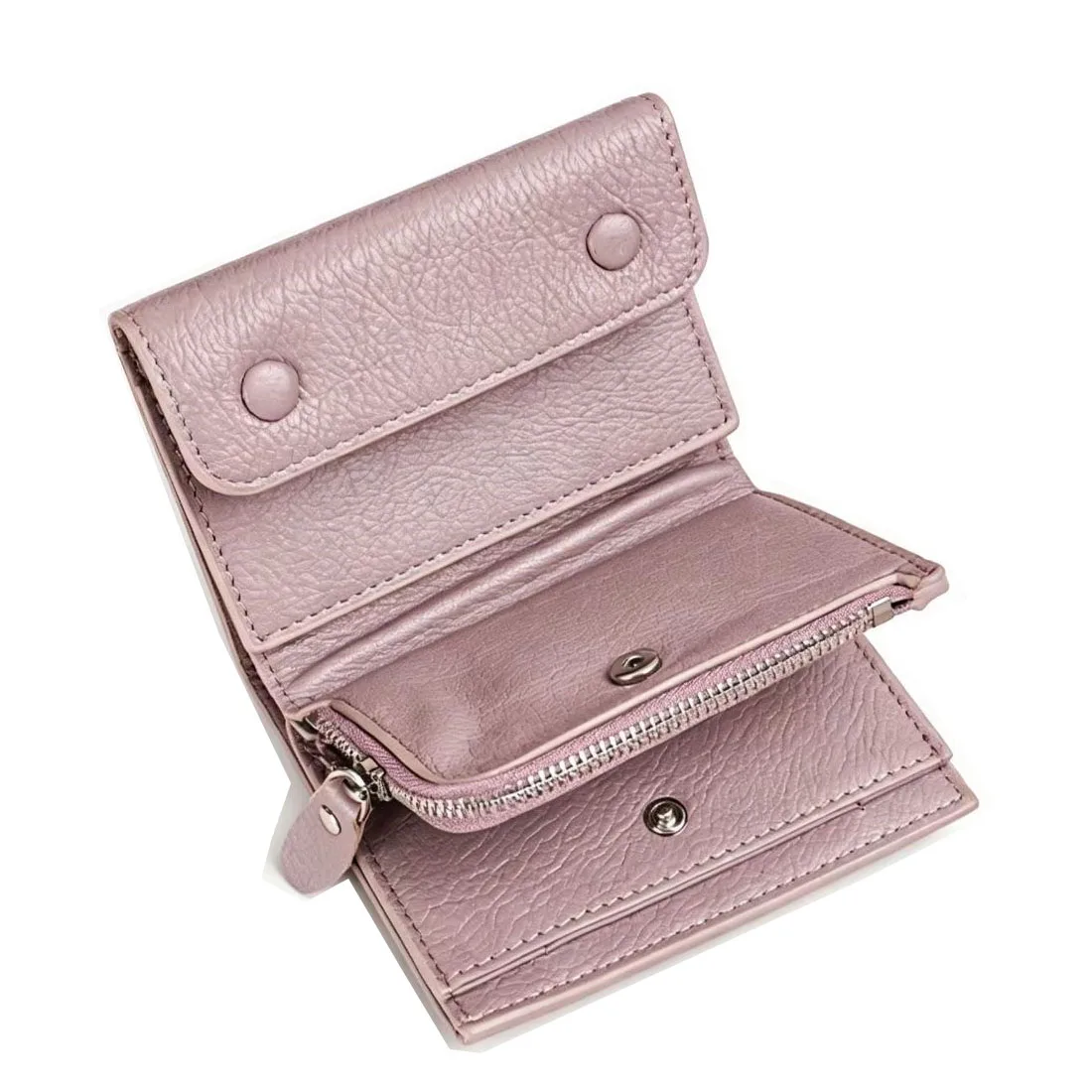 Folding Short Genuine Leather Wallet RFID Card Slots Zipper Coin Purse 2026 New Mini Women Daily Use Clutch Bag