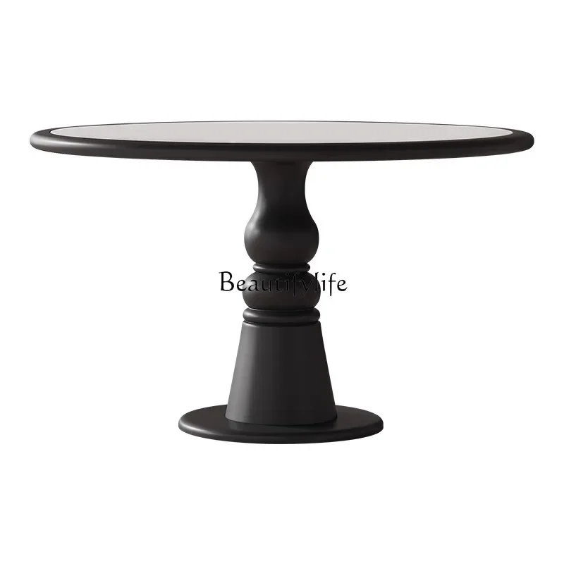

44Wabi Sansan Solid Wood Inlaid Dining Table Round Full Support Medium Ancient Matte Rock Slate Dining Table